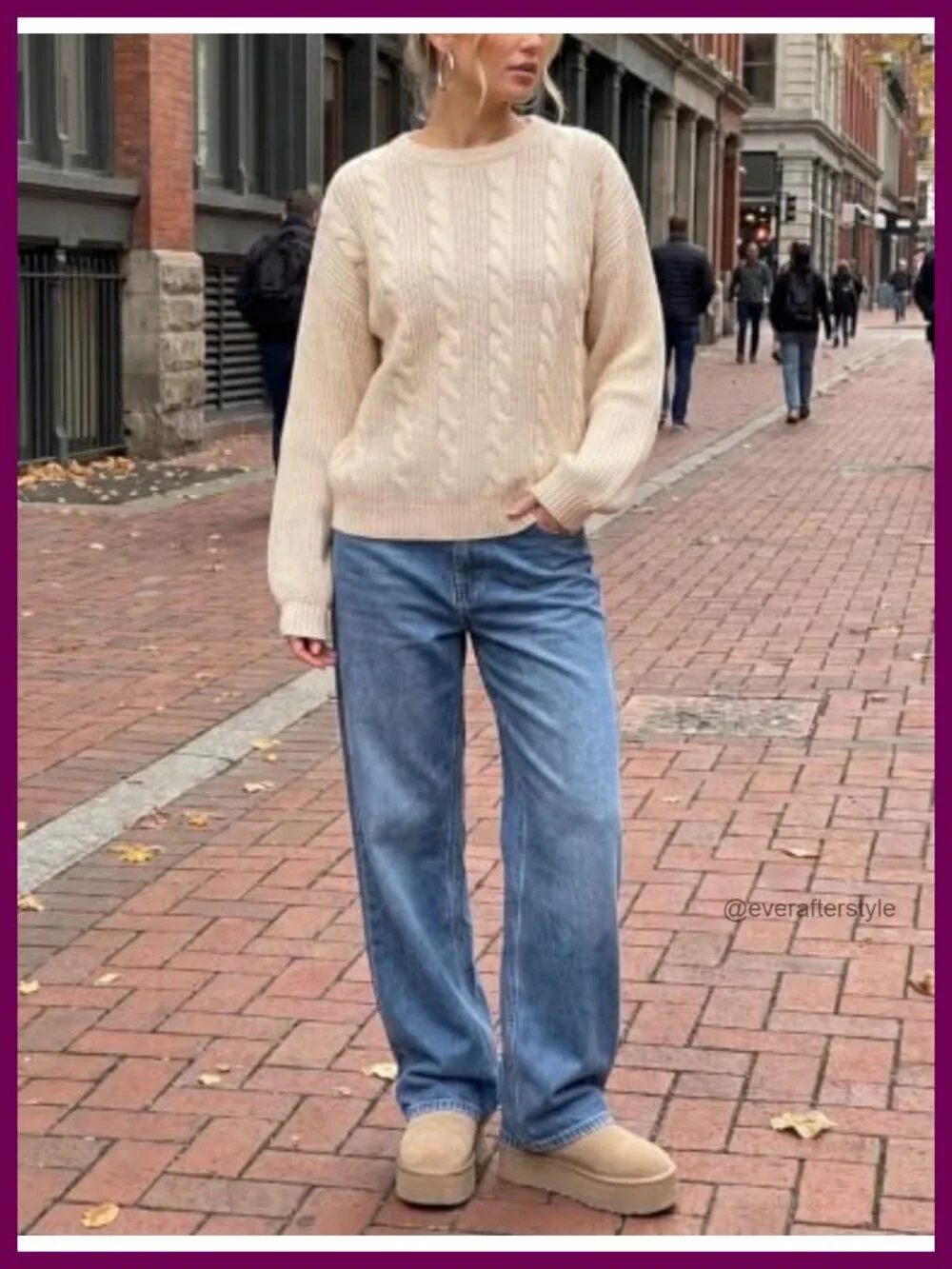Oversized Cable Knit Sweater Lantern Sleeve Pullover